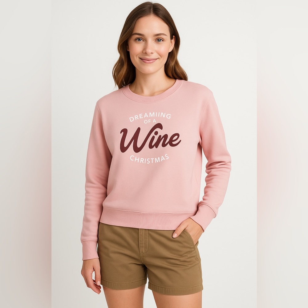 Old Navy Pink “Dreaming of a Wine Christmas” Sweatshirt | Size M